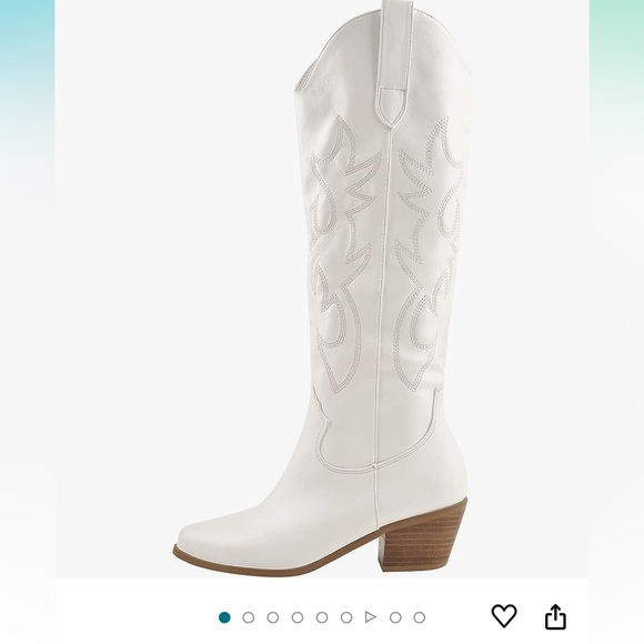 Embroidered White Over the Knee Cowboy Boots - Picture 2 of 4